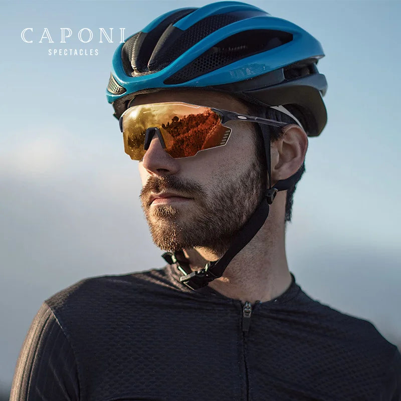 CAPONI Sport Men's Sunglasses TR-90 Gradient Photochromic Glasses For Men UV400 New Design Anti Dust Windproof Eyewear BS23812