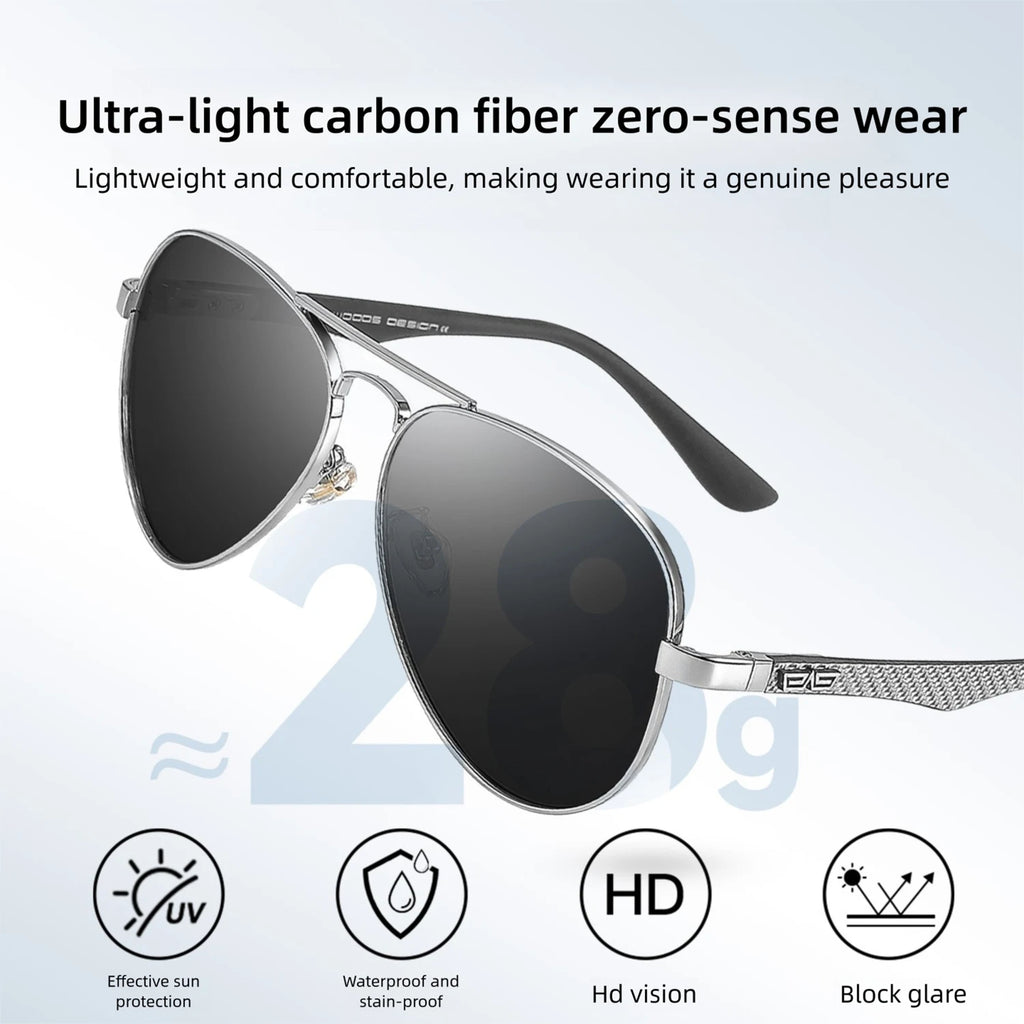 CAPONI Pilot Sunglasses Carbon Fiber Arm Sun Glasses For Men Photochromic Polarized Double Bridge Brand Design Eyewear BS3110