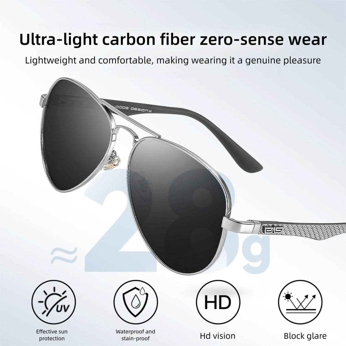 CAPONI Pilot Sunglasses Carbon Fiber Arm Sun Glasses For Men Photochromic Polarized Double Bridge Brand Design Eyewear BS3110