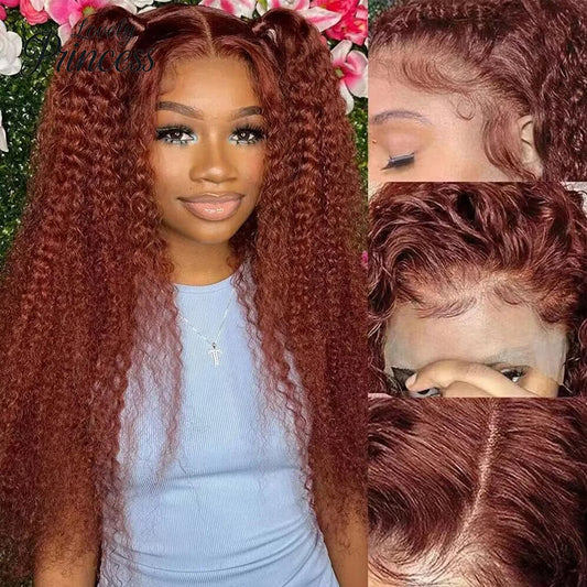 13x4 Reddish Brown Deep Curly Lace Frontal Wigs 13x6 Lace Frontal Human Hair Wigs Deep Wave Fall Colored Human Hair Lace Wigs