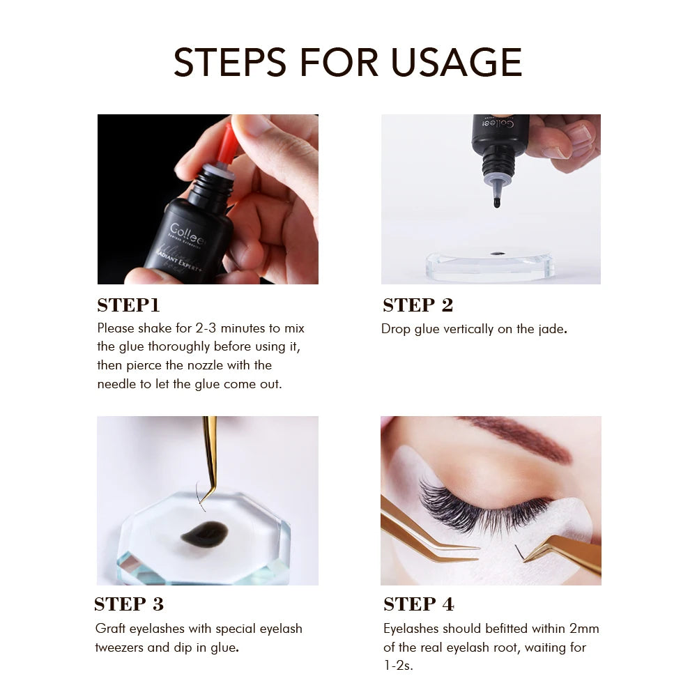 Gollee 0.5-1s Fast Dry Glue for Eyelash Extension Hypoallergenic Lash Extension Glue for Professional Artists Eyelashes Supplies