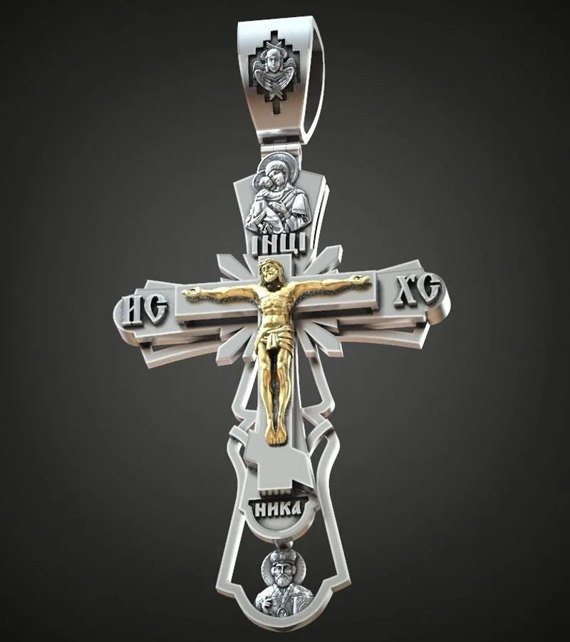 18.5g Long Big Heavy Cross Orthodox White Gold Pendant For Men Customized 925 SOLID STERLING Silver Pendant
