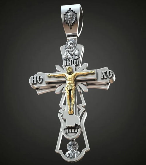 18.5g Long Big Heavy Cross Orthodox White Gold Pendant For Men Customized 925 SOLID STERLING Silver Pendant