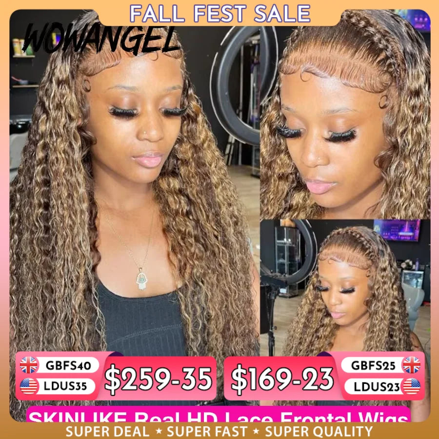 250% Highlight Wigs HD Lace Front Full Lace Frontal Wigs Curly Water Wave Wigs 13x6 HD Lace Frontal Human Hair Wigs Melt Skins
