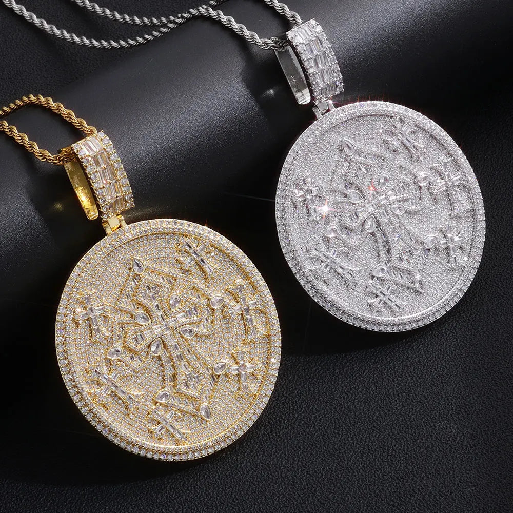 Hip Hop Custom VVS1 Moissanite Cross Circle Pendants Necklaces Iced Out Brass Personalized Men Pendant with Passed Diamond Test