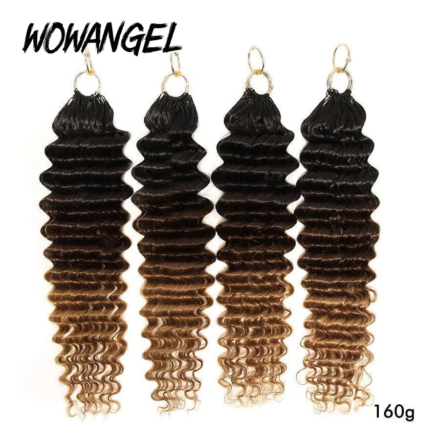 1BT/4/30 Ombre Color Deep Wave Crochet Hair For Braiding Curly Feather Crochet Hair Extensions With String Pre-Separated Knotles