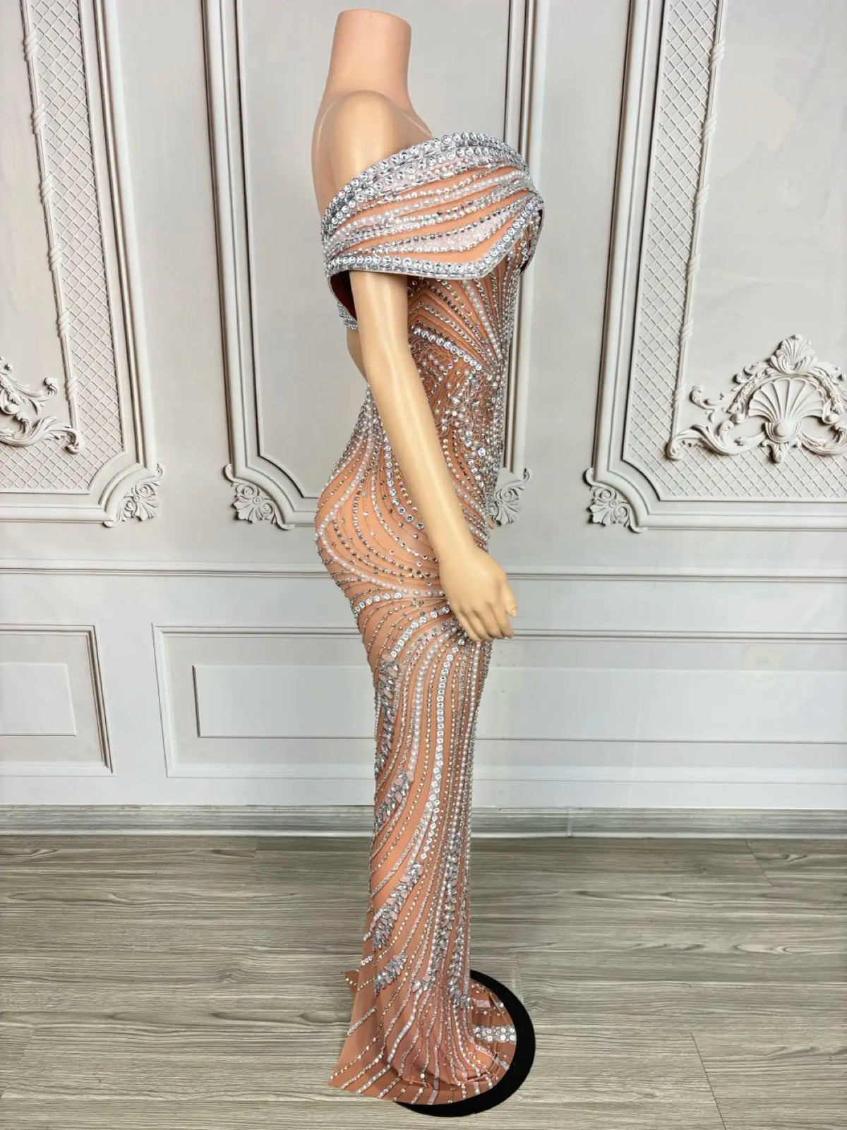 Sparkly Crystals Luxury Strapless Gown Sexy Women Birthday Celebrate Party Outfit High-end Evening Dress Photo Shoot Wear Chidao