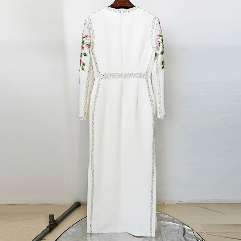 HIGH STREET Newest Fashion 2026 Designer Party Vestido Women's Long Sleeve Luxurious Beaded Maxi Long Dress