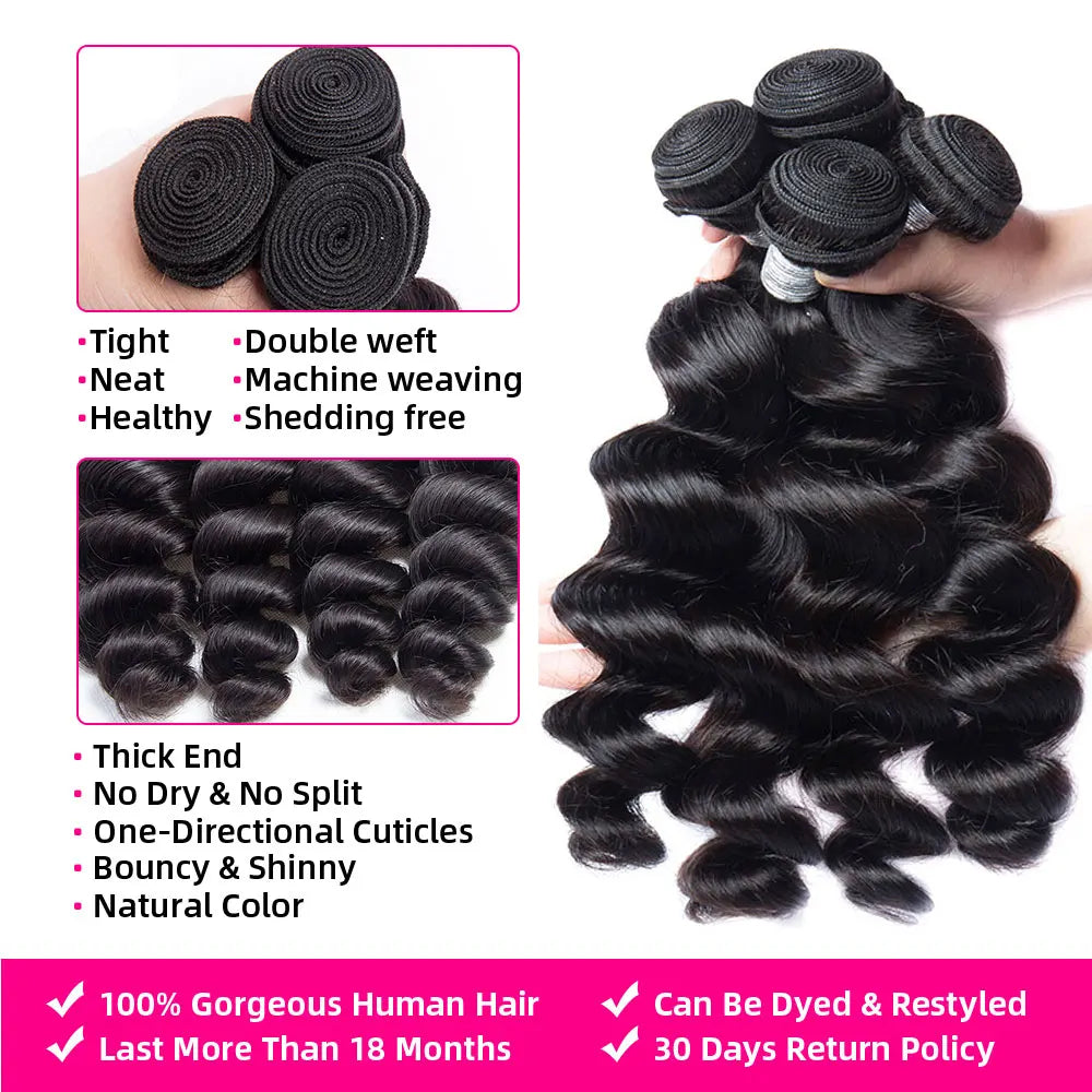 Loose Wave Bundles With Frontal Closure 13x6 HD Transparent Lace Frontal With Bundles Loose Deep Human Hair Bundles With Closure
