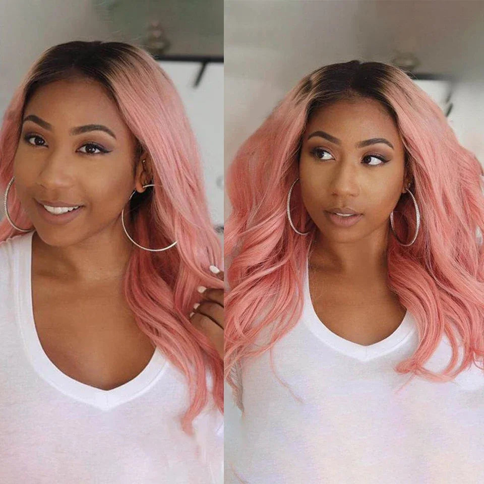 Ombre Pink Straight Lace Front Wigs 13x6x1 Lace Part Human Hair Wig For Women Transparent Lace Highlight Colored Remy Hair