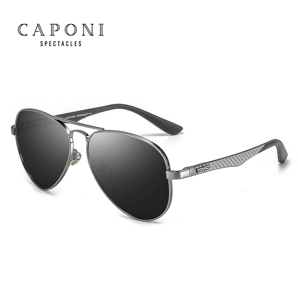 CAPONI Pilot Sunglasses Carbon Fiber Arm Sun Glasses For Men Photochromic Polarized Double Bridge Brand Design Eyewear BS3110