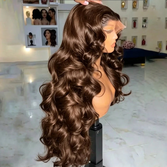 36 38 Inch Body Wave Chocolate Brown Lace Front Wigs Human Hair Pre Plucked Brazilian Virgin Hair 13x4 HD Frontal Wig For Women
