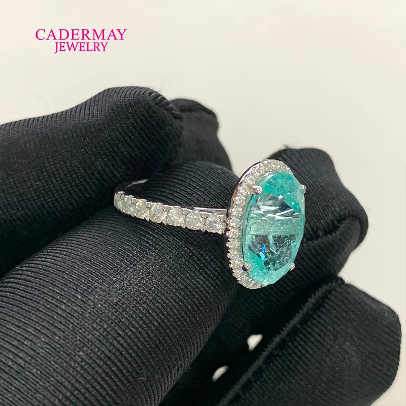Classic Halo Moissanite 8x12mm Oval Shape Blue Neon Paraiba Yttrium Aluminum Garnet Lab Paraiba Rings for Women Gift Party