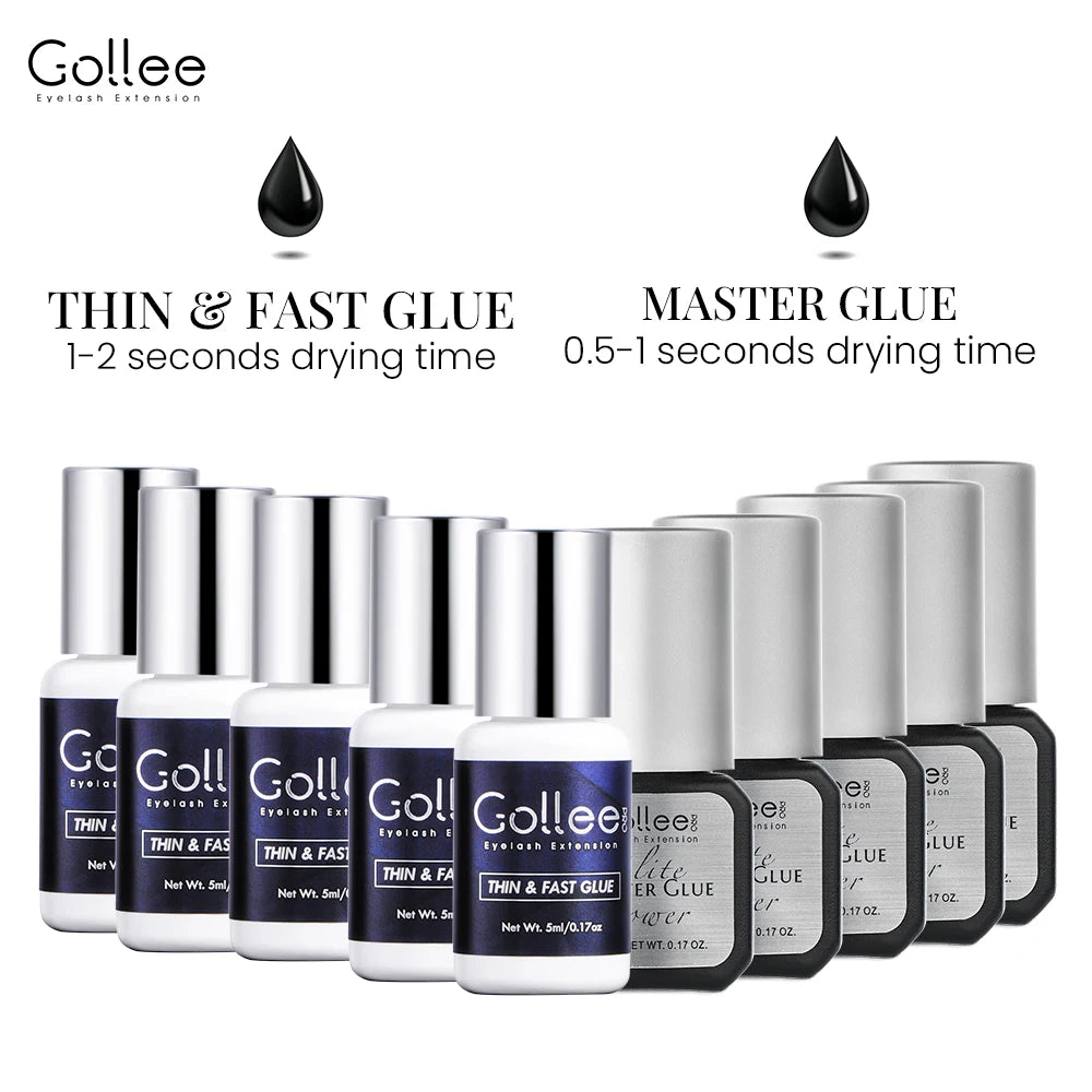 Gollee 0.5-1s Fast Dry Glue for Eyelash Extension Hypoallergenic Lash Extension Glue for Professional Artists Eyelashes Supplies
