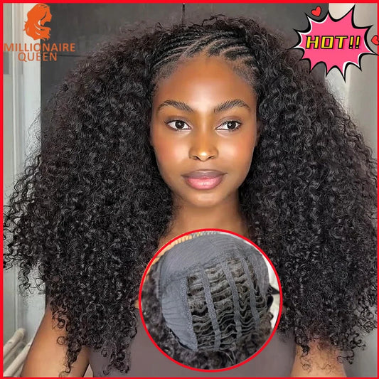 Millionaire Queen Half Wigs Wear and Go Beginner Friendly Burmese Pixie Curly Half Wig 300% Clip Ins Flip Over Glueless Wigs