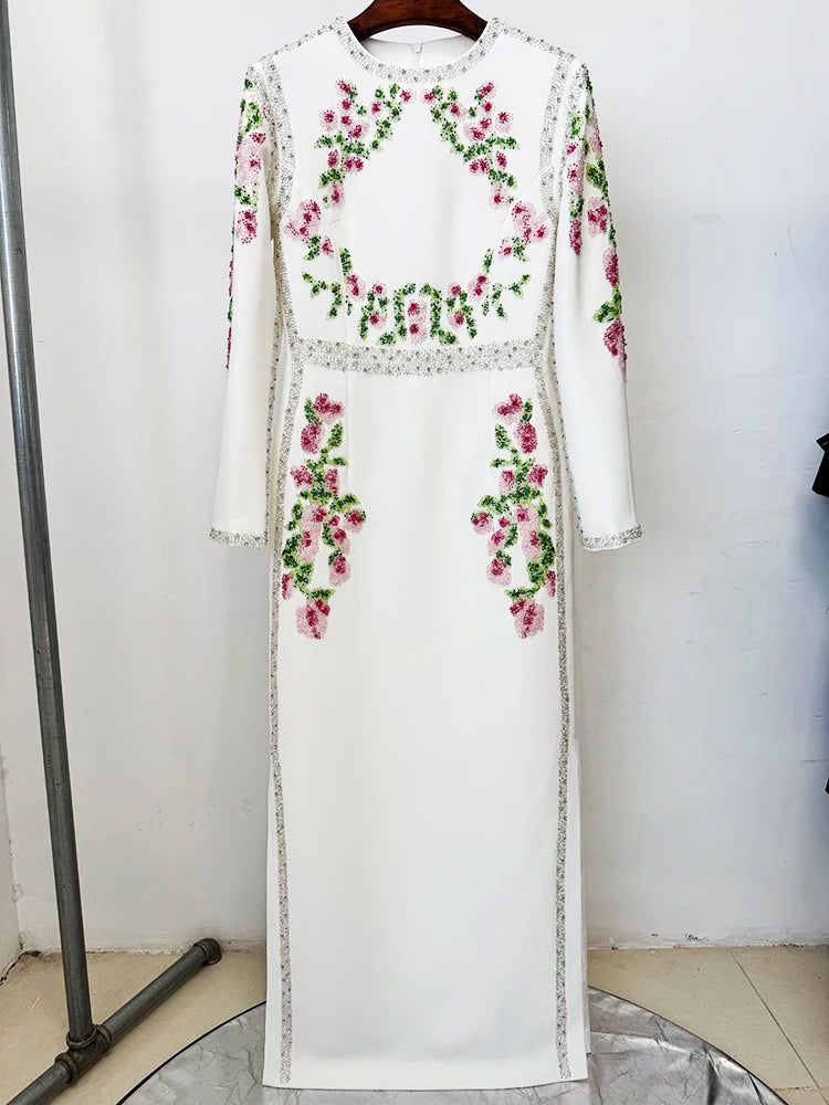 HIGH STREET Newest Fashion 2026 Designer Party Vestido Women's Long Sleeve Luxurious Beaded Maxi Long Dress