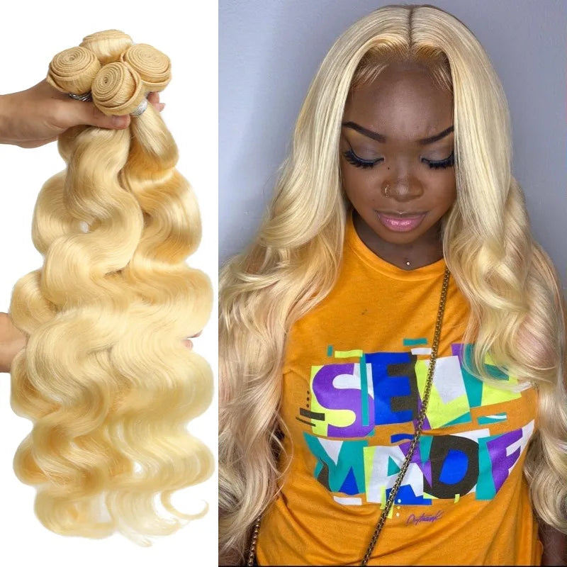 613 Blonde Color Hair Weave 1/3/4 Bundles Weaving Peruvian Body Wave Remy Hair Bundle 8 - 40 inch 100% Human Hair Weft For Women
