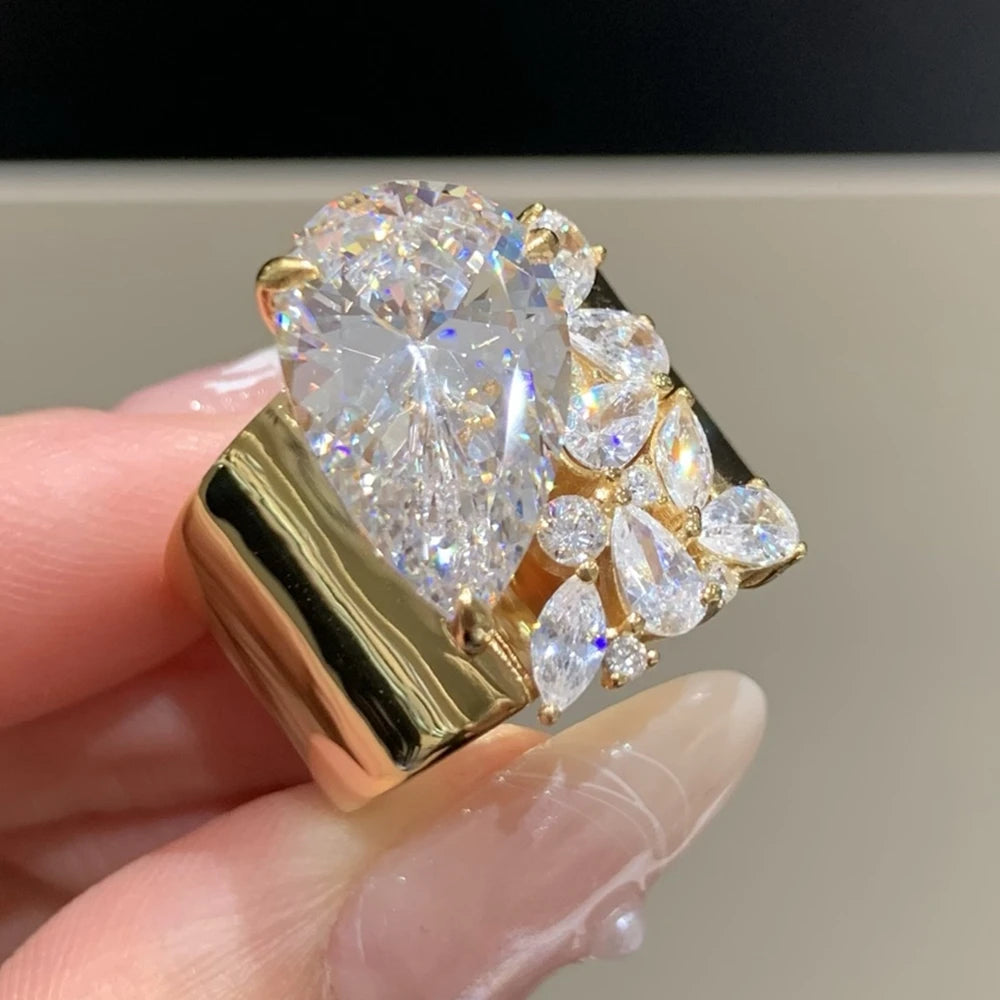 KQDANCE New Design 925 Sterling Silver Pear Cut High Carbon Diamond Ring 18K Gold Plated Engagement Fine Jewelry Gift For Women