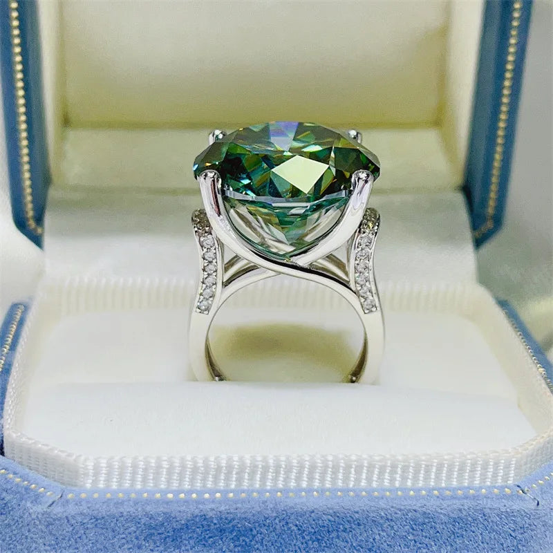 20 Carat Green Moissanite Lab Diamond Rings Top Grade s925 Silver Big White Moissanita Gemstone Fine Jewelry GRA