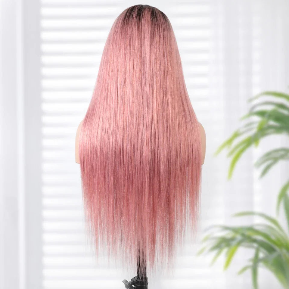 Ombre Pink Straight Lace Front Wigs 13x6x1 Lace Part Human Hair Wig For Women Transparent Lace Highlight Colored Remy Hair