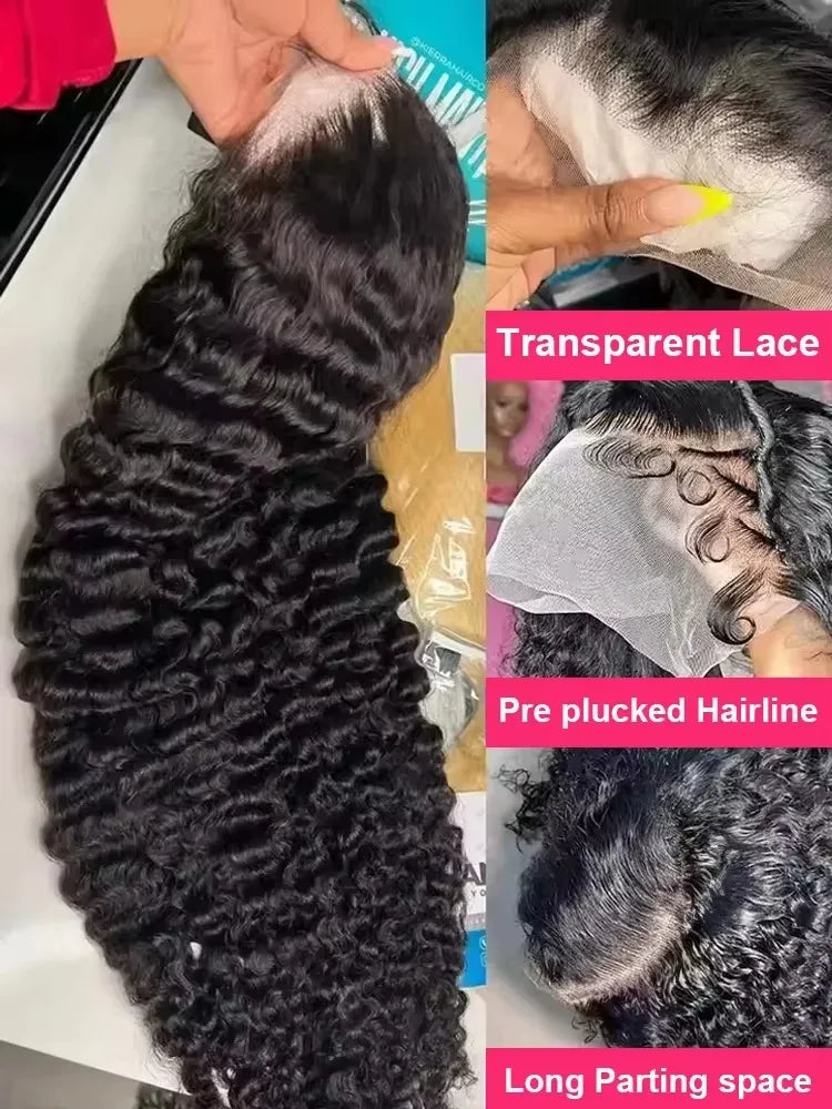 Water Wave Curly 100% Human Hair Brazilian 13x4 13x6 Lace Front Wig 250 Density Deep Wave 360 Full Lace Front Wigs Black