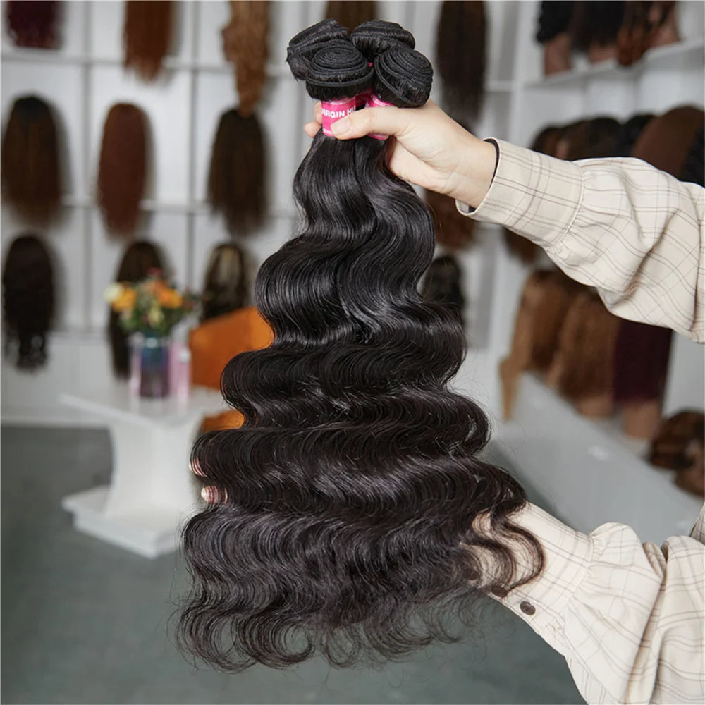 UNice Body Wave Bundles With Clousre 100% Human Hair Bundles 2/3/4 PCS With 1PC 4x4 Lace Closure Can Make 300% Density Wigs