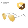 CAPONI Rimless Sunglasses Night Vision Yellow Pilot Sun Glasses For Men Women Discoloration Multifunction UV400 Glasses BSYS7466