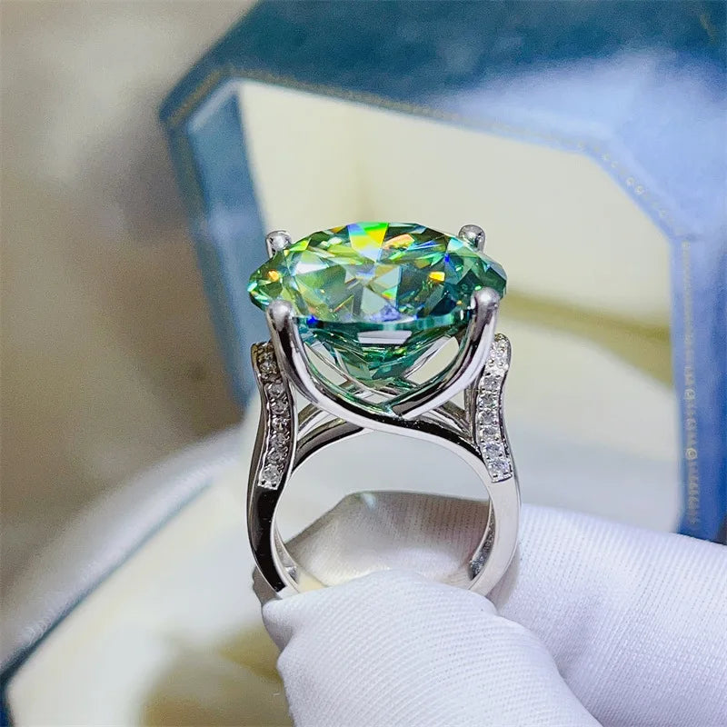 20 Carat Green Moissanite Lab Diamond Rings Top Grade s925 Silver Big White Moissanita Gemstone Fine Jewelry GRA
