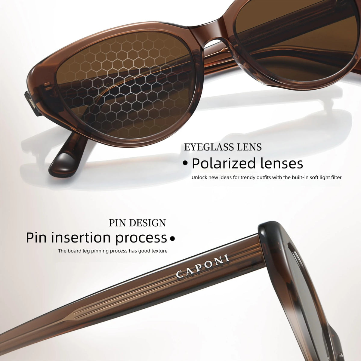 CAPONI Polarized Women Sunglasses Outdoor Fashion Vintage Design Brand Cat Eye Eyewear TR90 Brown UV400 Brown Shade CP23096