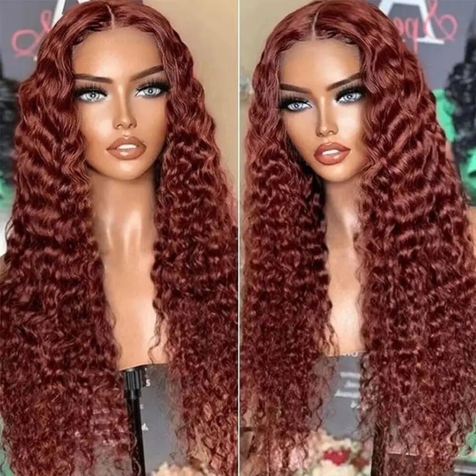 30 34 Inch Reddish Brown Deep Wave Frontal Wig  180% 13X6 HD Lace Frontal Wig Colored Deep Wave 13x4 Lace Front Human Hair Wigs
