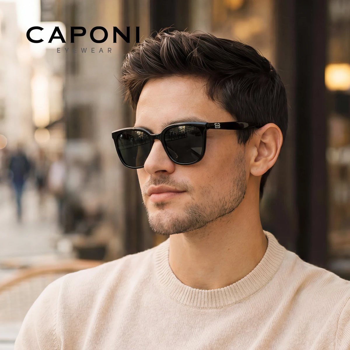 CAPONI Polarized Sunglasses Men Outdoor High Quality Driver Sun Glasses Photochromic UV400 Brand Designer Black Shades BS24048