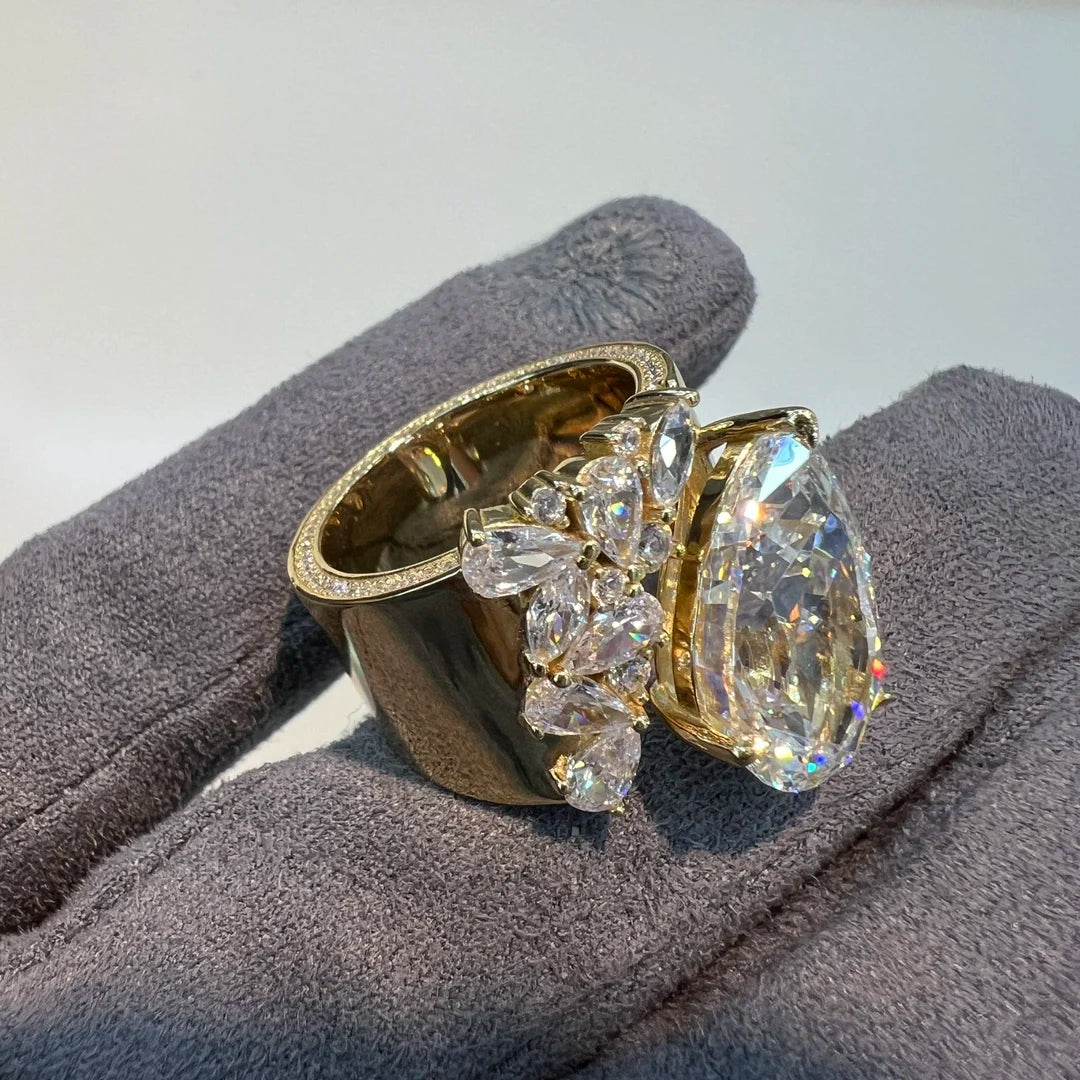 KQDANCE New Design 925 Sterling Silver Pear Cut High Carbon Diamond Ring 18K Gold Plated Engagement Fine Jewelry Gift For Women