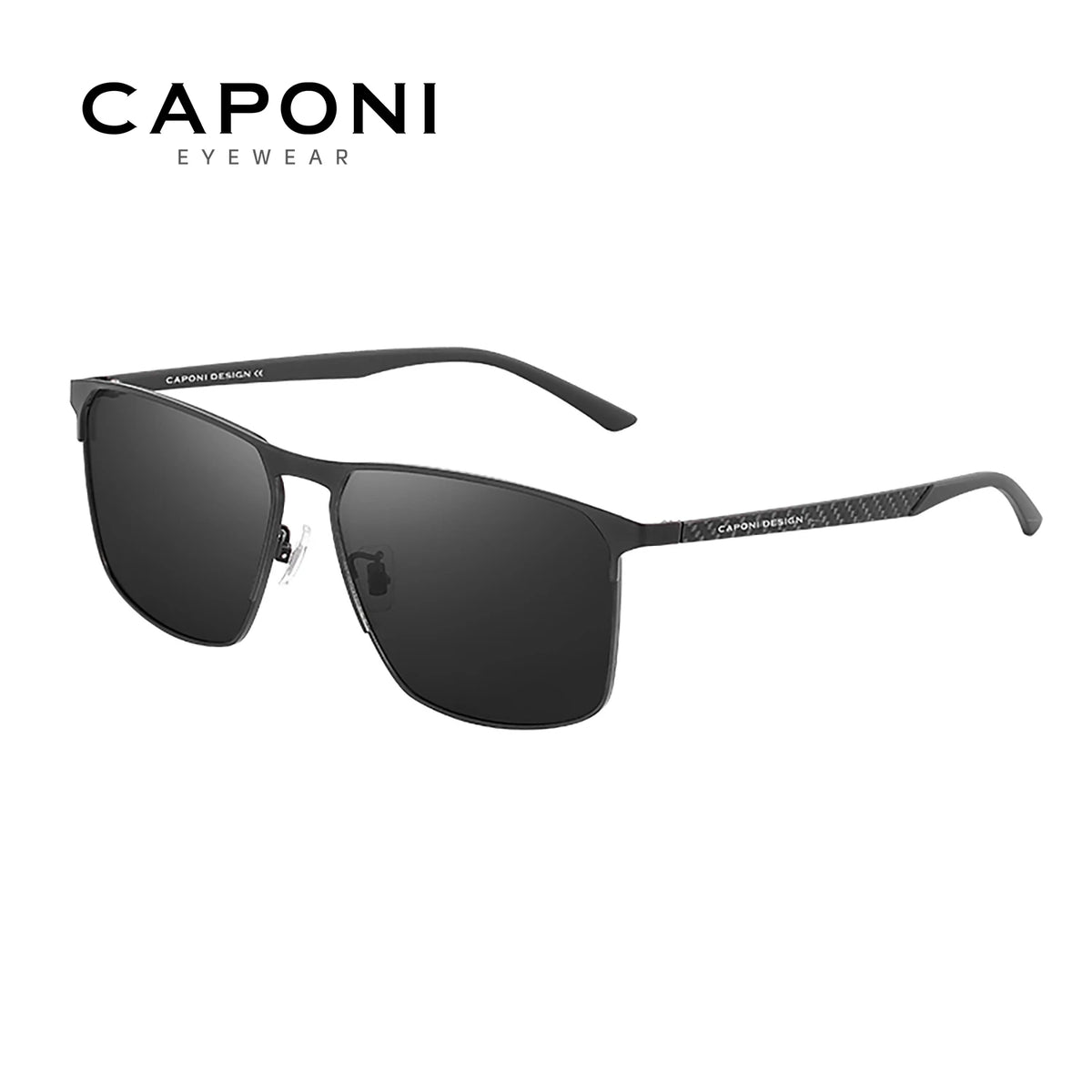 CAPONI Polarized Men Sunglasses Carbon Fiber Driving Outdoor Sun Glasses UV400 Original Designer Glass Lens Black Shades CP28964