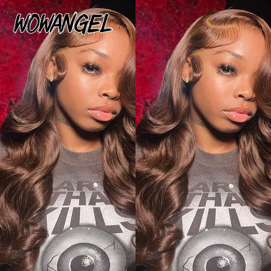 Wow Angel Chocolate Brown Wigs 13x6 HD Lace Front Wigs Melt Skins Body Wave Human Hair Wigs Glueless HD Lace Wigs For Woman
