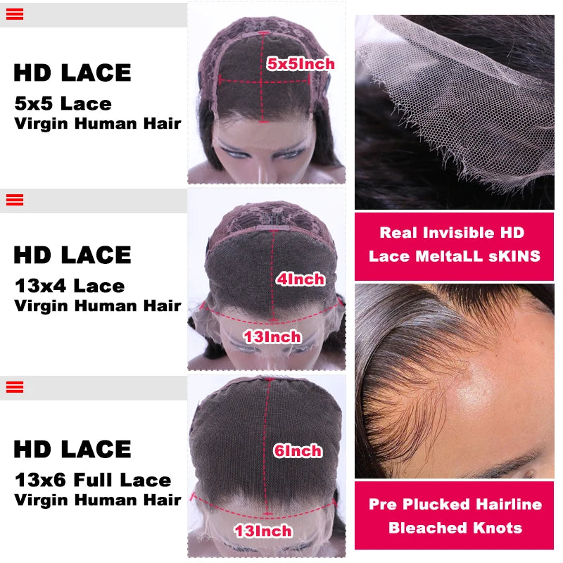 Queen Hair Real HD Lace Wig Raw Human Hair 13x4 13x6 FULL Frontal 5x5 6x6 7x7 Closure HD Melt Skin Lace Wig Straight / Body Wave