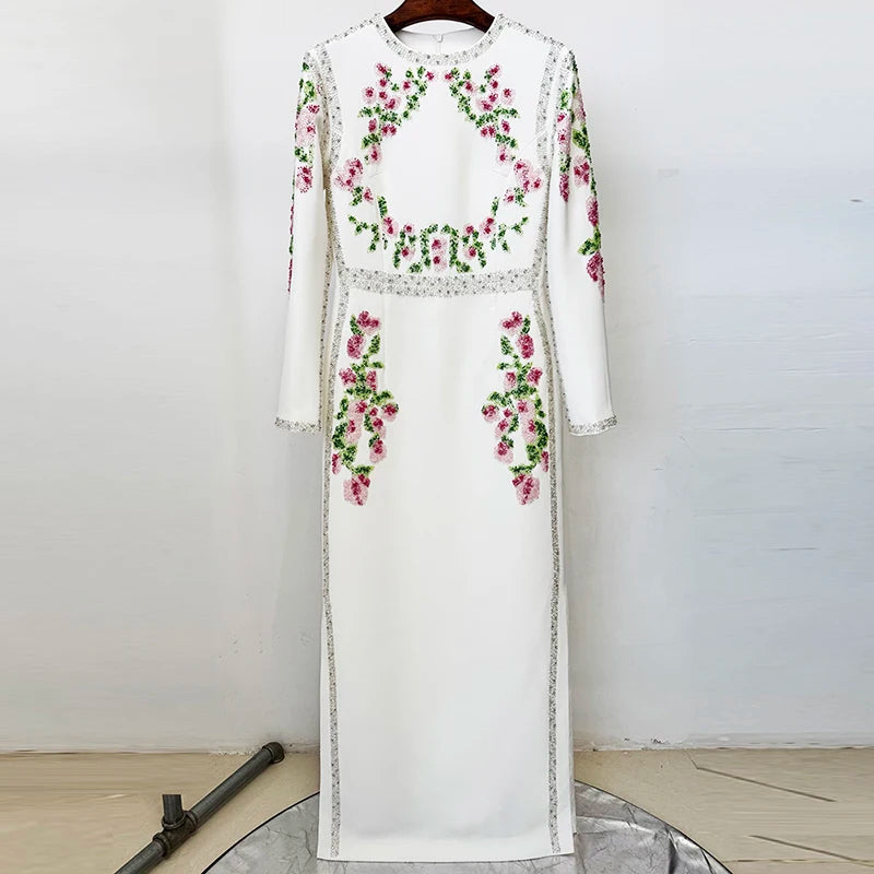 HIGH STREET Newest Fashion 2026 Designer Party Vestido Women's Long Sleeve Luxurious Beaded Maxi Long Dress