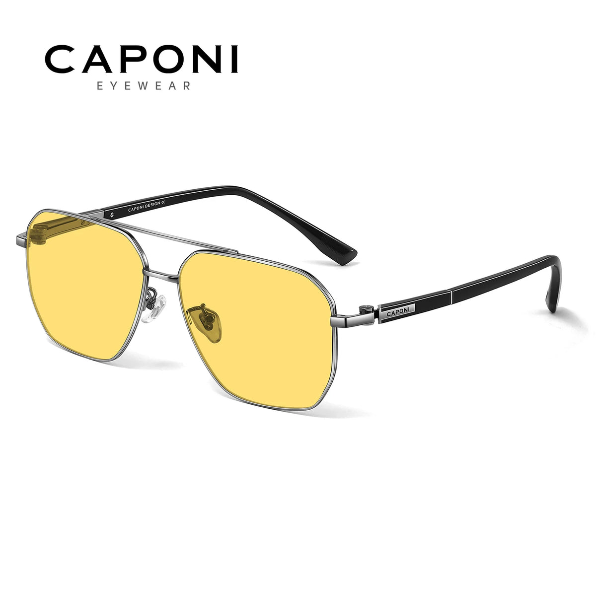 CAPONI Pilot Style Sunglasses Men Driving Night Vision Acetate Yellow Sun Glasses Fashion Photochromic Brown Eyewear BSYS24703
