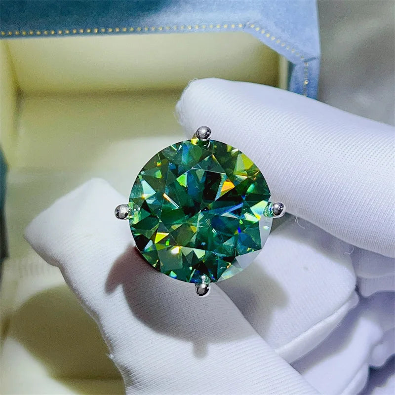 20 Carat Green Moissanite Lab Diamond Rings Top Grade s925 Silver Big White Moissanita Gemstone Fine Jewelry GRA