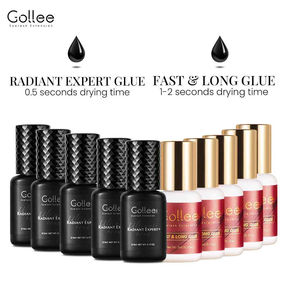 Gollee 0.5-1s Fast Dry Glue for Eyelash Extension Hypoallergenic Lash Extension Glue for Professional Artists Eyelashes Supplies
