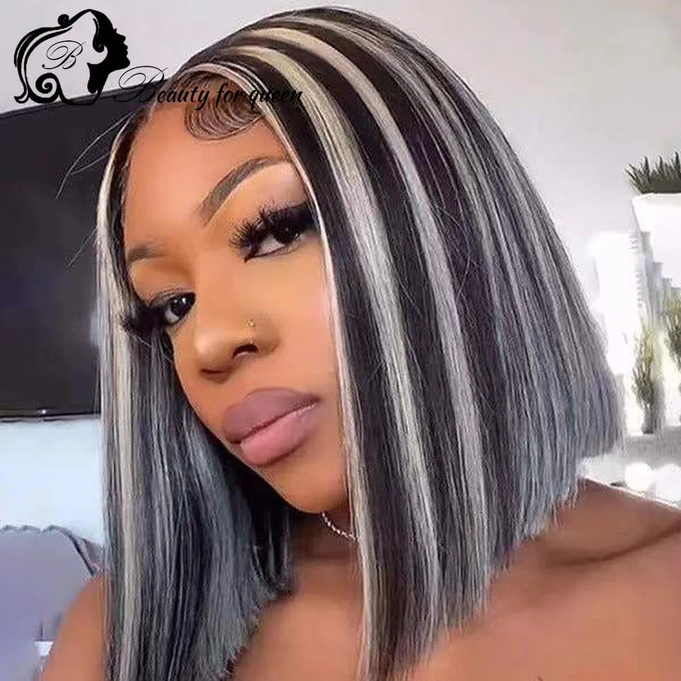 Ombre 60 BlacK Colored Short Bob Wig 13x4 Lace Front Human Hair Wigs Pre Plucked Brazilian Remy Lace Frontal Wig 180% Density