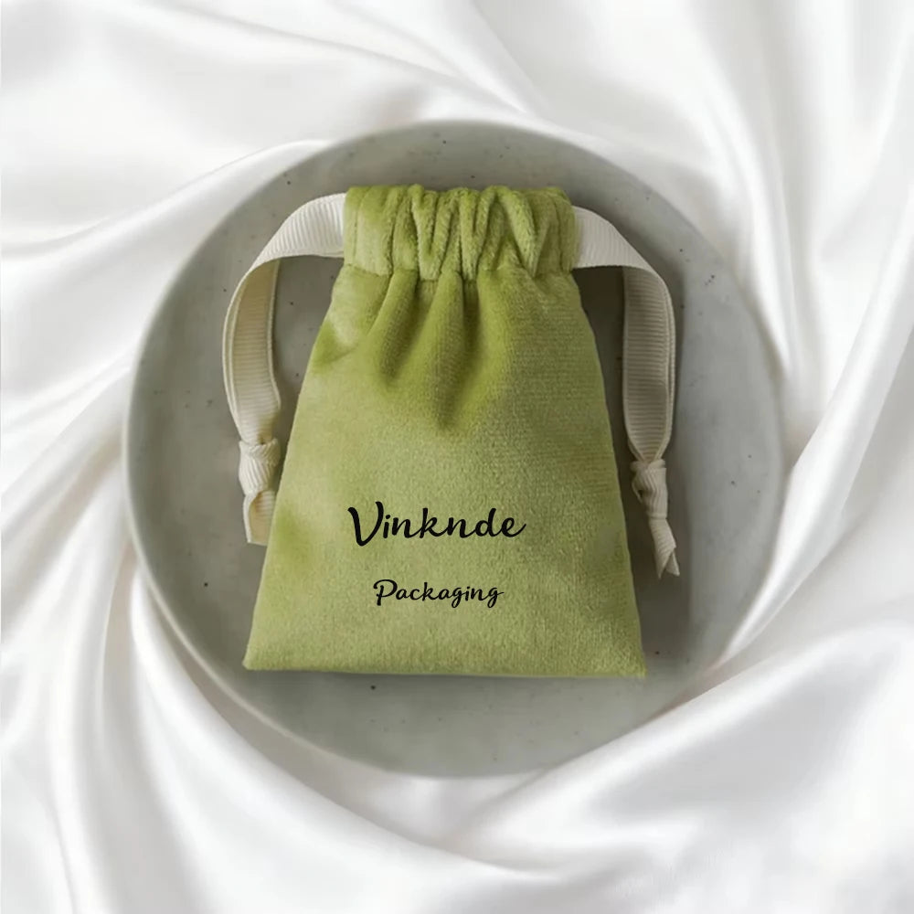 50-100pcs Velvet Gift Bags Custom Logo Ribbon Drawstring Bags For Wedding Christmas Party Jewelry Candy Gifts Packing Pouches