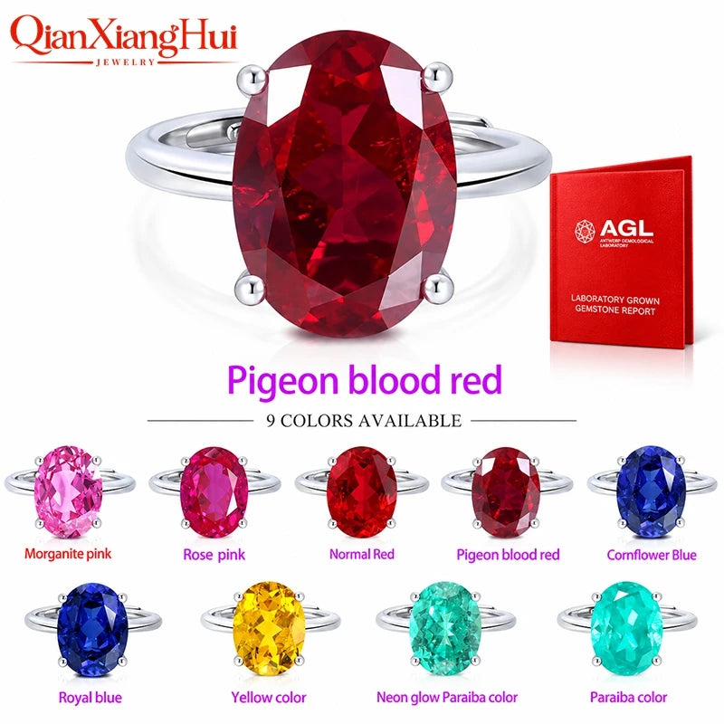 8.5ct 10*14mm Oval Cut 925 Silver Adjustable Ring Pink Pigeon Blood Red Cornflower Blue Yellow Lab Sapphire for Jewelry Dating