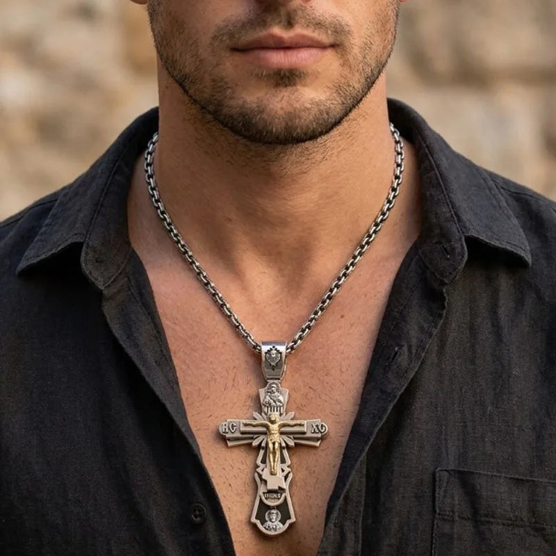 18.5g Long Big Heavy Cross Orthodox White Gold Pendant For Men Customized 925 SOLID STERLING Silver Pendant