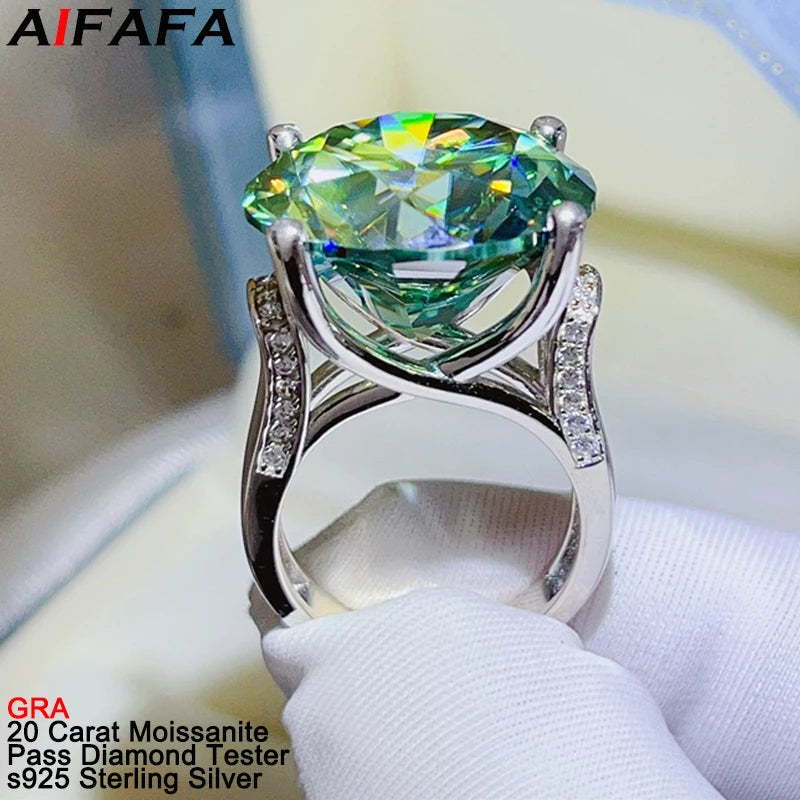 20 Carat Green Moissanite Lab Diamond Rings Top Grade s925 Silver Big White Moissanita Gemstone Fine Jewelry GRA