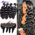 Loose Wave Bundles With Frontal Closure 13x6 HD Transparent Lace Frontal With Bundles Loose Deep Human Hair Bundles With Closure