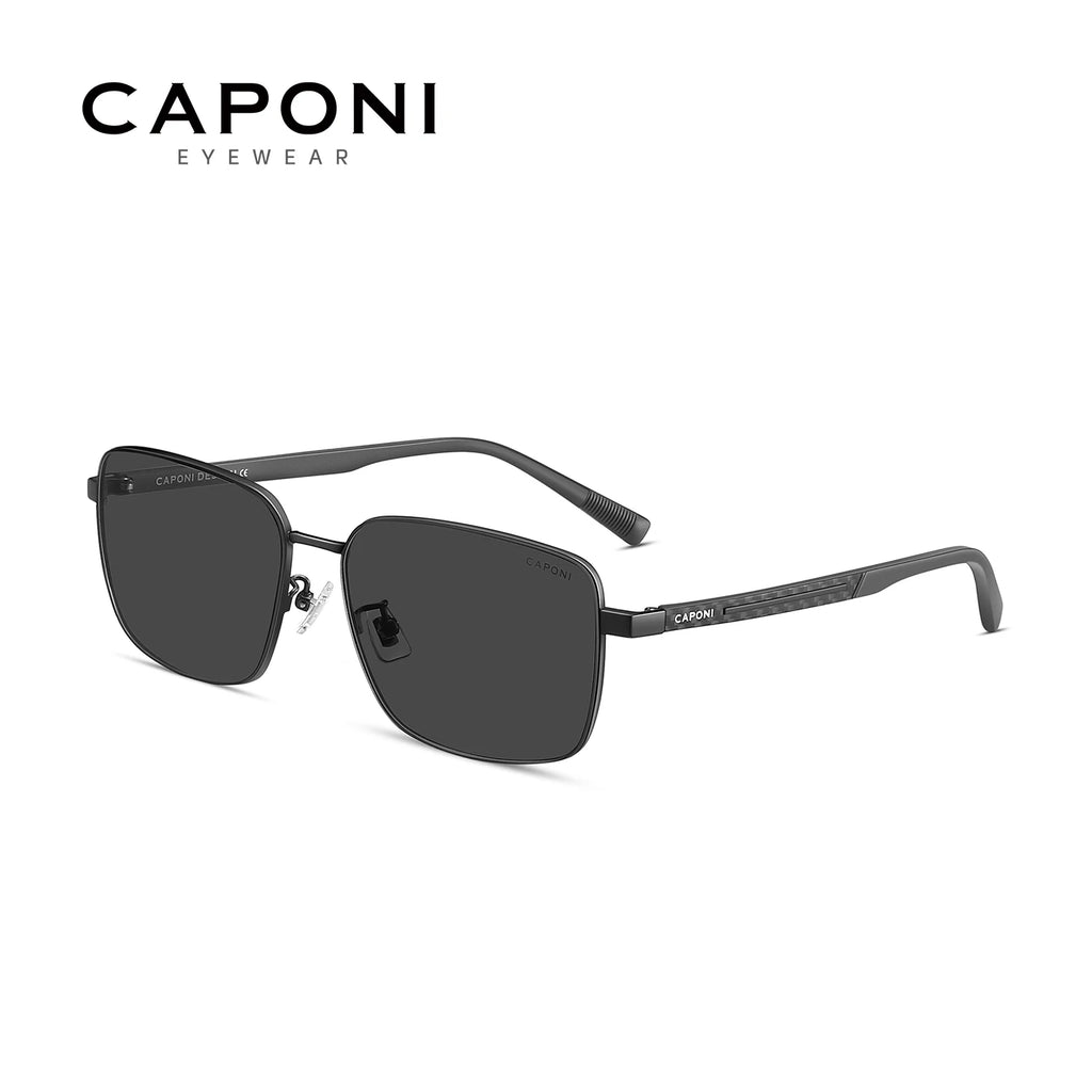 CAPONI Polarized Men Sunglasses Carbon Fiber Outdoor Photochromic Driving Sunglasses UV400 Brand Designer Black Shades BS24704