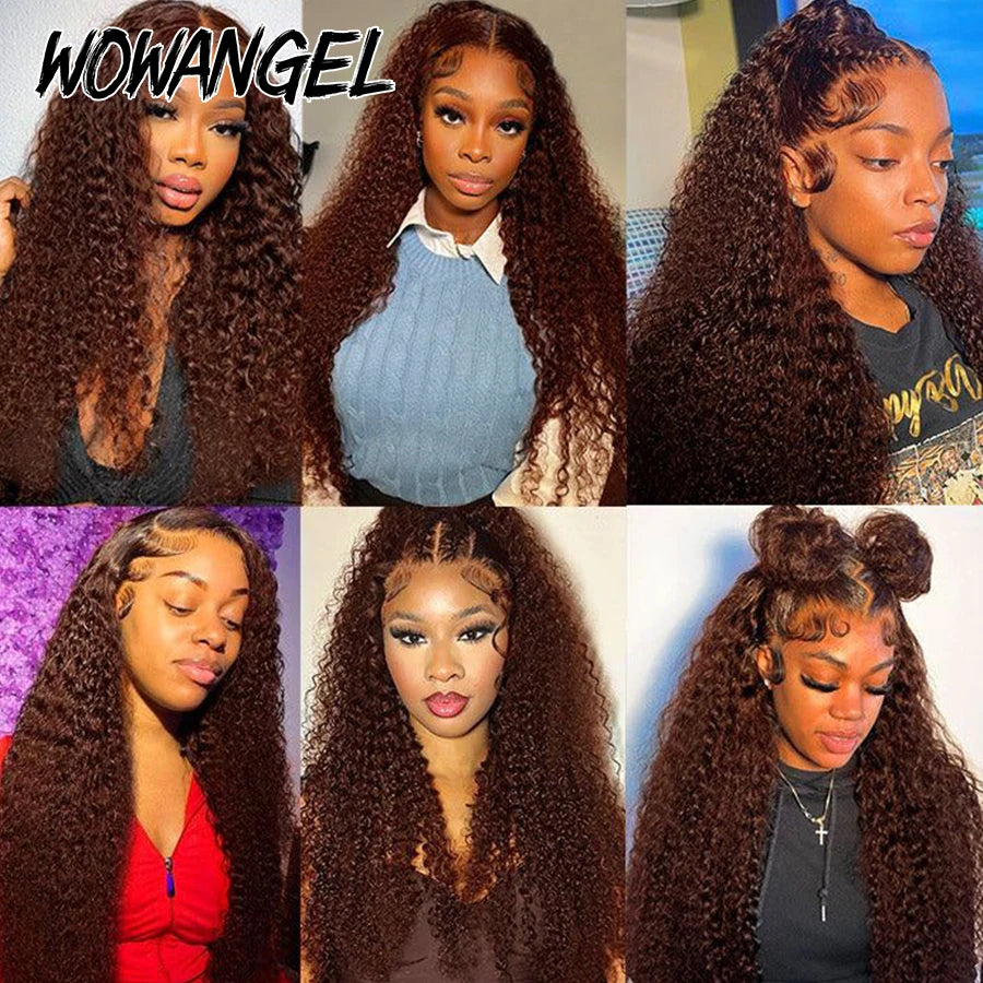 250% Chocolate Brown 13x6 HD Lace Front Human Hair Wigs 13x4 Full Frontal Water Wave Wig PrePlucked Undetectable Lace Curly Hair