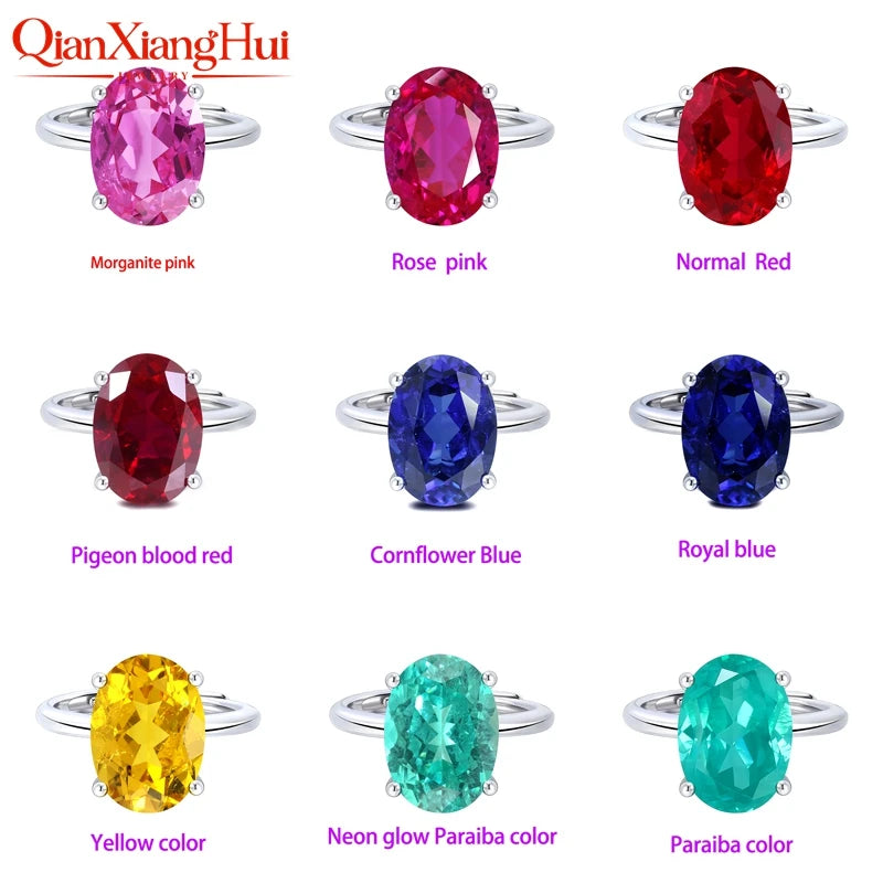 8.5ct 10*14mm Oval Cut 925 Silver Adjustable Ring Pink Pigeon Blood Red Cornflower Blue Yellow Lab Sapphire for Jewelry Dating