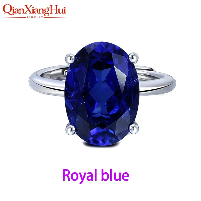 8.5ct 10*14mm Oval Cut 925 Silver Adjustable Ring Pink Pigeon Blood Red Cornflower Blue Yellow Lab Sapphire for Jewelry Dating