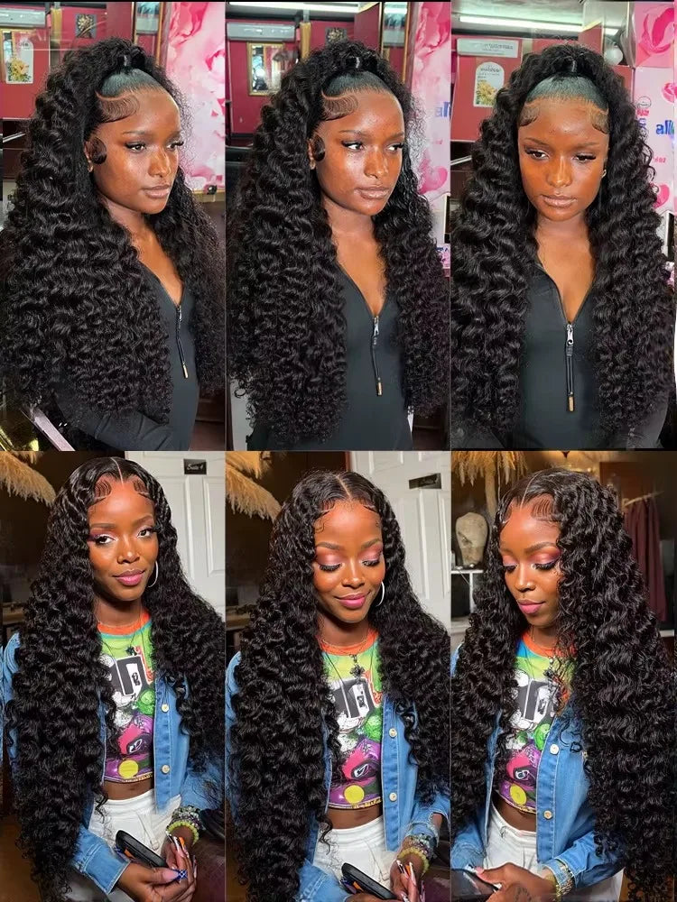 Water Wave Curly 100% Human Hair Brazilian 13x4 13x6 Lace Front Wig 250 Density Deep Wave 360 Full Lace Front Wigs Black